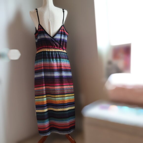 Athleta Havana Midi Rainbow Stripe Dress Womens L Festival Summer Travel - Picture 3 of 7